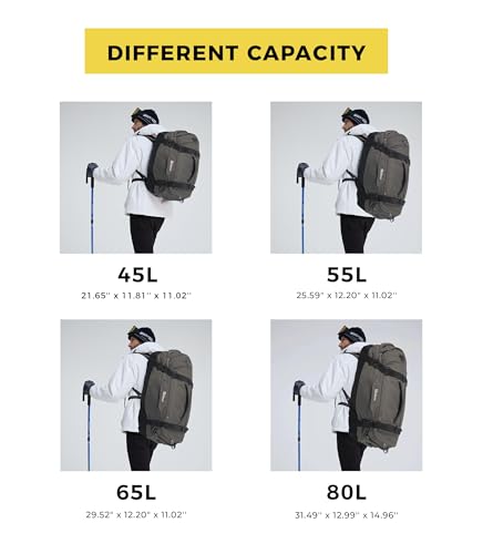 Ubon Large Duffel Bag Weekender Bags with Shoe Compartments 4-Way Sports Gym Backpack with Padded Straps Camping Traveling Duffle Bag - color: Grey, size: 80L