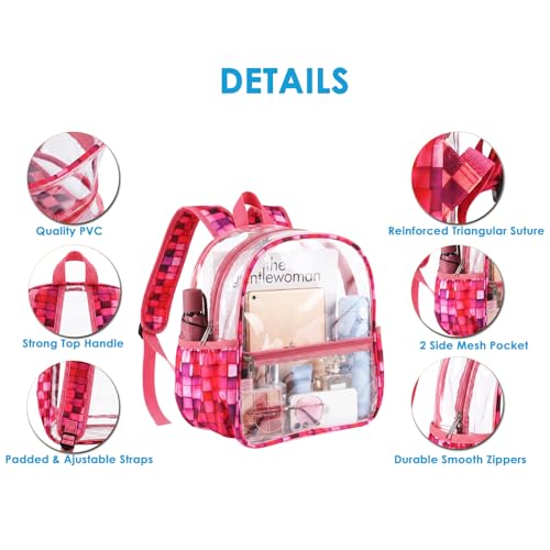 Fomaris Clear Backpack 12x6x12 Stadium Approved Clear Bag for Stadium Events, Sports, Concerts, Festivals, Games, Women & Girls - Checkered Rose Pink - color: Checkered Pink
