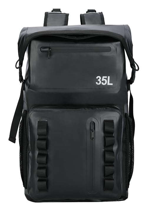 Greencity 100% Waterproof Roll-Top Dry Bag Backpack with Front Splash-Proof Pocket, Lightweight Floating Pack for Kayaking, Hiking & Travel,35L (Black) - color: Black