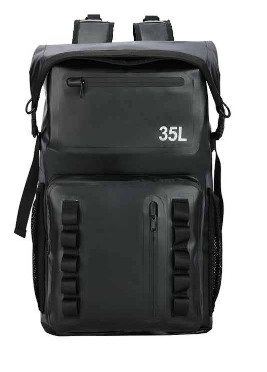 Greencity 100% Waterproof Roll-Top Dry Bag Backpack with Front Splash-Proof Pocket, Lightweight Floating Pack for Kayaking, Hiking & Travel,35L (Black) - color: Black