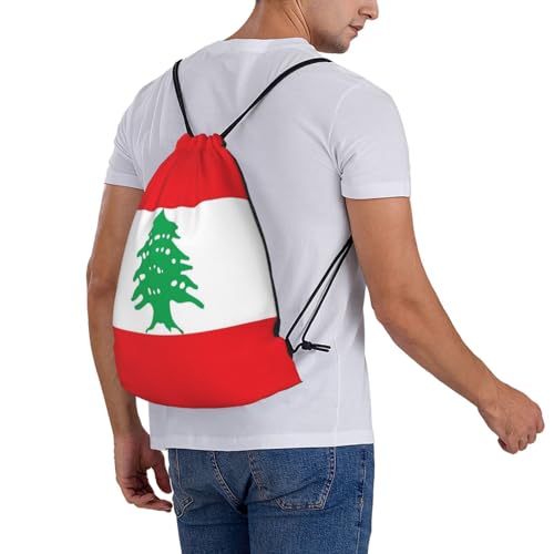 Lebanon Flag Drawstring Bag Sport Gym Backpack Beach Travel Sack Draw String Yoga Bag For Men Women - color: Lebanon Flag
