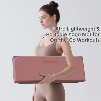 7-Fold Yoga Mat 70"x24" - 1/2 Inch Thick Folding Exercise Mat, Compact Non-Slip TPE Mat for Travel, Storage, Yoga & Home Gym, Lightweight & Portable - color: Pink + Navy