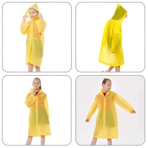 Rain Ponchos Raincoats for Kids, Reusable Boys Girls Rain Jackets Emergency with Hood for Family Disney Travel Outdoor - color: D-yellow