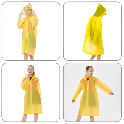 Rain Ponchos Raincoats for Kids, Reusable Boys Girls Rain Jackets Emergency with Hood for Family Disney Travel Outdoor - color: D-yellow