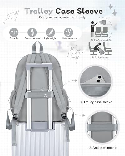 BJLFS Small Backpack for School Girls Kids Women, Grey Waterproof Bookbag Cute High School Back Pack for Men Teen Boys, Lightweight Travel College Backpack Mochilas Escolares para Daypack Rucksack - color: Light Grey