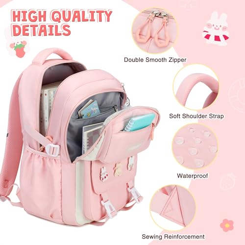 DIGOBAY 3PCS Girls Backpack for School, Kids Backpack for Girls with Lunch Box Pencil Case Set for Teen Girl Elementary Primary Middle High College School Bookbag with Cute Pins (Pink) - color: Pink