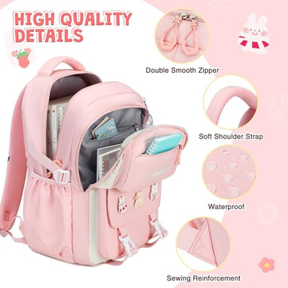 DIGOBAY 3PCS Girls Backpack for School, Kids Backpack for Girls with Lunch Box Pencil Case Set for Teen Girl Elementary Primary Middle High College School Bookbag with Cute Pins (Pink) - color: Pink