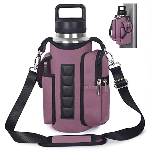 Magnetic Gym Tote,18-40oz Water Bottle Bag Holder,Neoprene Case Pouch with Phone Pocket,Men Women Workout Accessories - color: Dusty Mauve