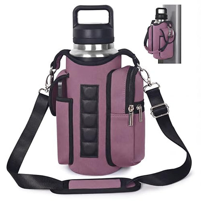 Magnetic Gym Tote,18-40oz Water Bottle Bag Holder,Neoprene Case Pouch with Phone Pocket,Men Women Workout Accessories - color: Dusty Mauve