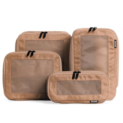Aerotrunk Compression Packing Cubes for Travel - Luggage Organizer Bags - Double Zipper Packing Cubes for Suitcases (4-Pack, Mocha) - color: Mocha, size: 4-Pack