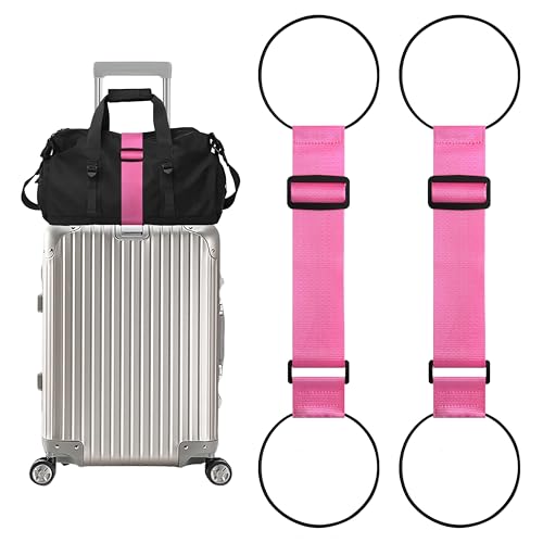 2 Pack Adjustable Luggage Straps for Add a Bag, Bungees Elastic Belt to Connect Suitcases, Luggage Connector Straps for Travel Essentials, Luggage Accessories Fastening Bag Strap - Pink - color: Pink, size: 2Pack