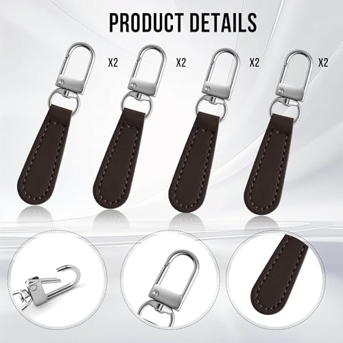 Deoward Zipper Pull Replacement Leather Handle Detachable Zipper Repair Tab for Luggage, Backpacks, Suitcases, Jackets, Purses, Handbags (8 PCS) - style: Leather Handle Zipper Pulls (Coffee Brown)