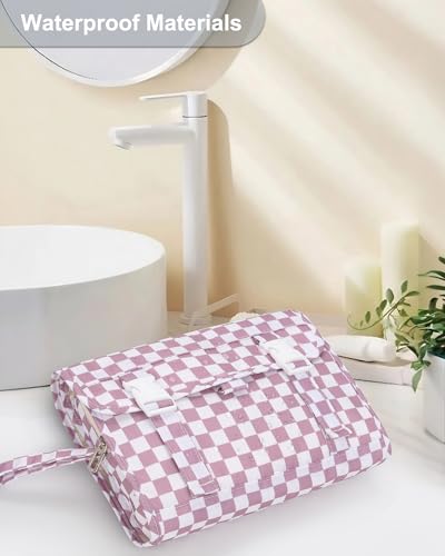 Relavel Hanging Toiletry Bag, Travel Toiletries Bag with Hanging Hook - color: 02 Checkboard Purple, size: Large