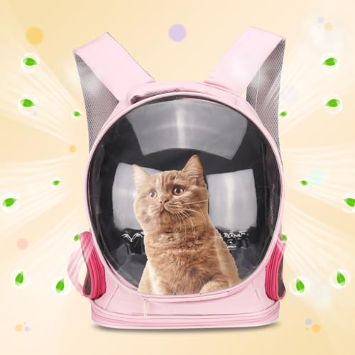 Pet Backpack Carrier, Portable and Ventilated, Oxford Cloth, Dog Cat Travel Bag with Transparent Cover 12.99", (Pink, 1 Pcs), Intended for Hiking/Camping/Traveling - color: Pink
