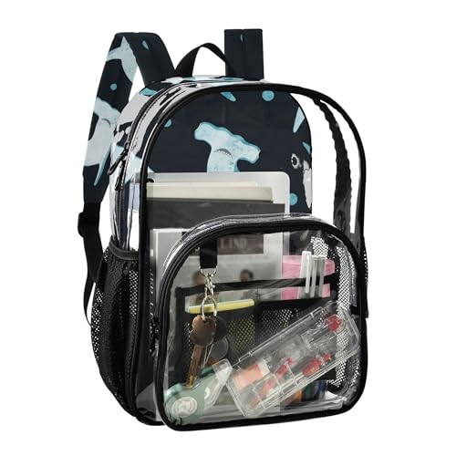 Watercolor Hammerhead Shark Clear Backpack, PVC Transparent School Backpack Lightweight Student Book Bags Capacity Clear Bag - color: Navy Blue