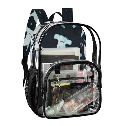 Watercolor Hammerhead Shark Clear Backpack, PVC Transparent School Backpack Lightweight Student Book Bags Capacity Clear Bag - color: Navy Blue