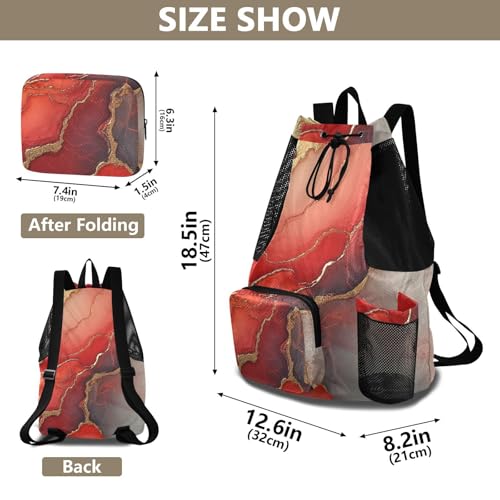 Drawstring Backpack Gym Sackpack With Pockets Cinch Pack Dry Wet Separation Marble Red Neutral - color: Color 27