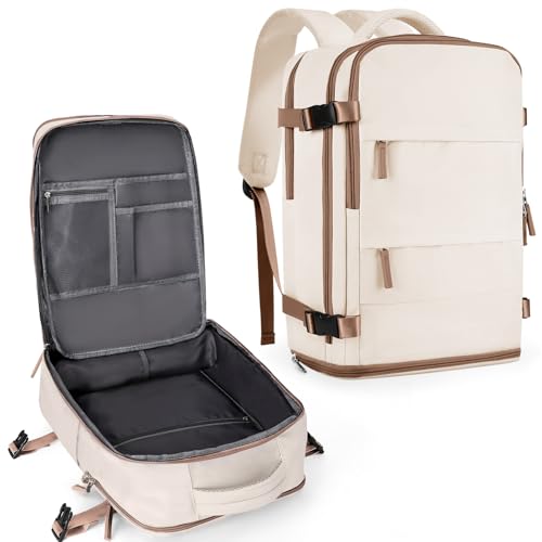 coowoz Large Travel Backpack For Women Men,Carry On Backpack Flight Approved,Hiking Outdoor Rucksack Casual Daypack Travel Bag Essentials Personal Item Backpack (Beige Brown-L) - color: Beige Brown, size: Medium