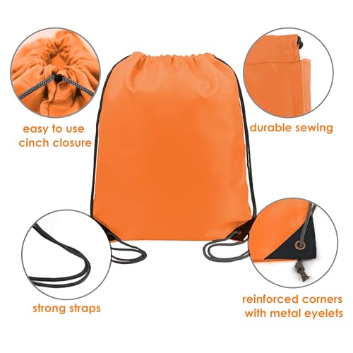 BeeGreen Orange 20 pieces Drawstring Backpack Bags Cinch Bags Bulk Heavy Duty Thanksgiving Bags to Hold Pumpkin Machine Washable Lightweight Sackpack Bags for Women Men - color: Orange