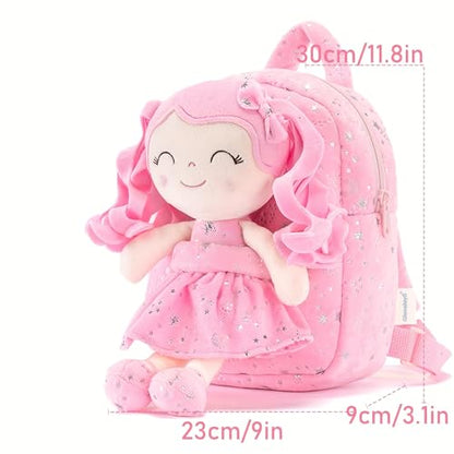 Gloveleya Kids Backpack Toddler Girl Gift Plush Curly Hair Doll Backpack with Glittery Pink Dress and Star Accents 9 Inches - Perfect for Preschool and Day Trips - color: A0033pink, size: 9 inches