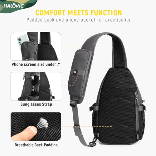 HALOVIE Crossbody Sling Bag Anti Theft RFID Sling Backpack Lightweight Travel Hiking EDC Tactical Chest Shoulder Pack Gift for Men - color: Gray