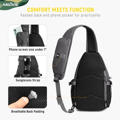HALOVIE Crossbody Sling Bag Anti Theft RFID Sling Backpack Lightweight Travel Hiking EDC Tactical Chest Shoulder Pack Gift for Men - color: Gray