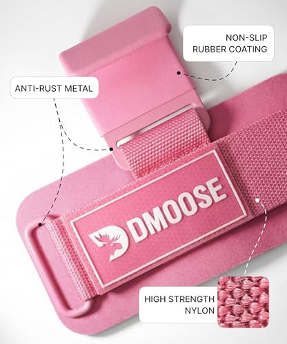 DMoose Fitness Weight Lifting Hooks (Pair) for Deadlifts, Pull Ups, Rows & Shrugs - Anti-Rip Nylon Strap Hand Grips with Thick Wrist Padding - Heavy Duty Wrist Straps for Weightlifting & Gym Workouts - color: All Pink