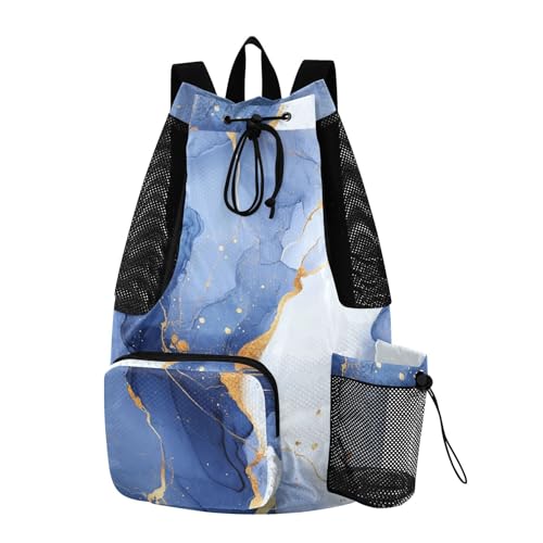 Drawstring Bags For Men Women Pool Bag With Inside Pockets String Bag Wet and Dry Separation Blue White Marble - color: Color 13
