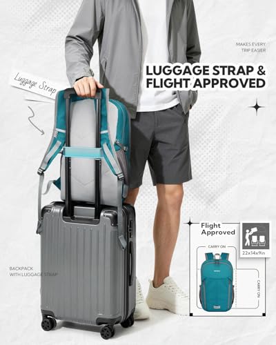 WATERFLY Lightweight Packable Backpack, 25L Small Foldable Travel Daypack | Multi-Pocket with Luggage Strap, Breathable Back Pad, Comfortable to wear, Easy to Fold, Compact Day Pack for Hiking Outdoor - color: Peacock Blue
