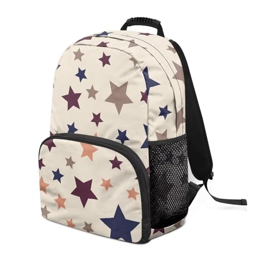 Waterproof 17.3 Inch Laptop Backpack for Teens - Breathable Mesh Back Support with Adjustable Padded Straps, Large Capacity School Bag with Organizer Pockets, Minimalist Star Print Beige - color: Minimalist Star Print Beige