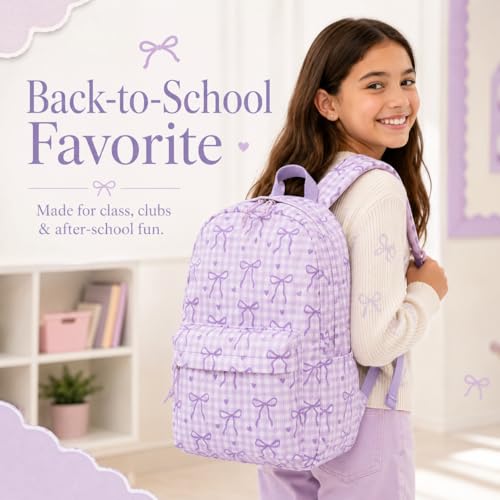 LEDAOU Backpack for Girls School Bag Kids Bookbag Teen Backpack Set Daypack with Lunch Bag and Pencil Case | Kids - color: A-bow Tie Purple