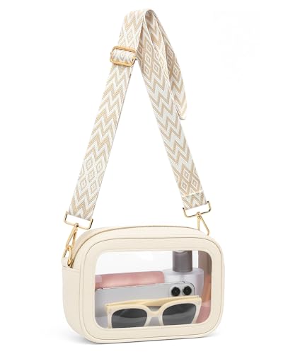 Bulado Clear Bag for Stadium Events, Roomy Crossbody with Adjustable Strap - color: Beige-m