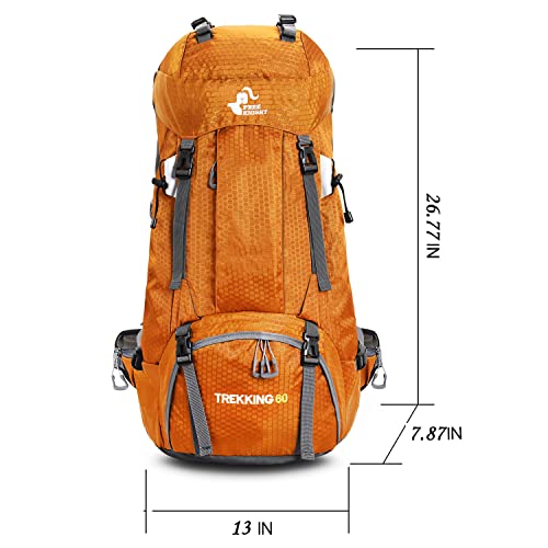 Bseash 60L Waterproof Hiking Camping Backpack with Rain Cover, Large Outdoor Sport Travel Daypack Rucksack for Climbing - color: Gold