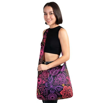 Nanobag Sling 19L Foldable Packable Crossbody Grocery Bag for Men & Women - color: Neon Flowers
