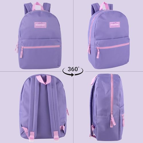 Trail maker Classic 17 inch Backpacks with Adjustable Padded Straps | School Backpacks for Girls, Boys (Purple) - color: Purple
