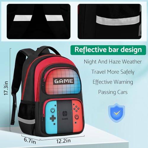 Kids Backpack For Boys，Gamer Boys Backpack For Children Teens Elementary Middle School, 17″ Students Bookbag - color: Backpack-sw-red & Blue