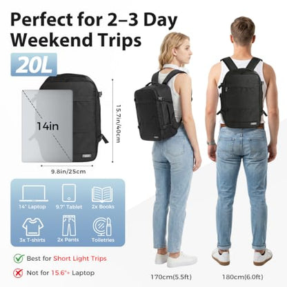 Fmeida Flight Approved Carry On Backpack for Ryanair Fits 14" Laptop - 20L Underseat Airplane Approved Weekender Bag, Anti-Theft Travel Backpack, Personal Item Bag Black - color: Black, size: Small