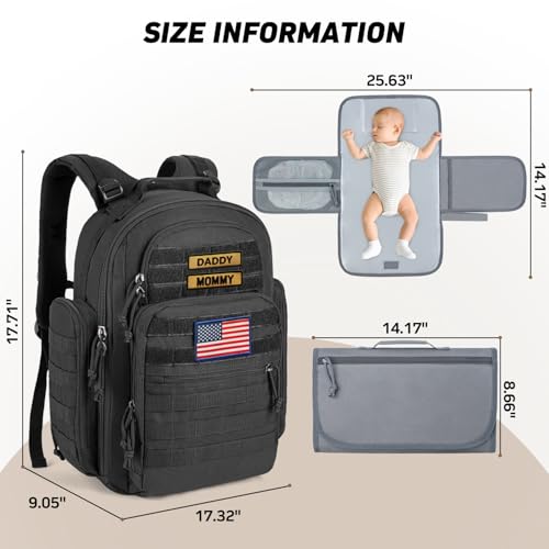 SHARKMOUTH Dad Diaper Bag Military - Large Baby Diaper Backpack with Changing Pad for Travel Camping Trips Park - Newborn Baby Shower Gifts Black - color: Black W/ Changing Pad