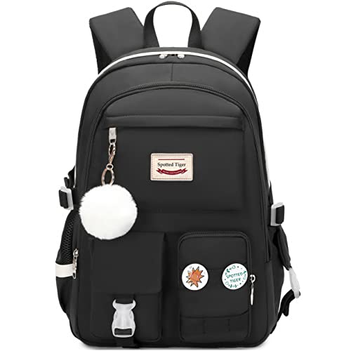 Spotted Tiger School Backpack for Girls Backpack with Lunch Box Anime Bookbag Set School Bag Kawaii Backpacks for Girls Teens (Black) - color: Black