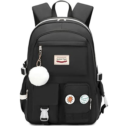Spotted Tiger School Backpack for Girls Backpack with Lunch Box Anime Bookbag Set School Bag Kawaii Backpacks for Girls Teens (Black) - color: Black