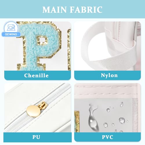 COSHAYSOO Clear POOL Makeup Bag Small Travel Pouch for Women Teenager Girls Pool Accessories Stuff Organizer Preppy Chenille Letter Patch Summer Girly Things - color: White-POOL