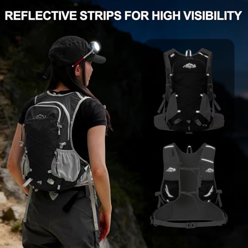 IX INOXTO Hydration Backpack, 18L Lightweight Hiking Backpack with 2L Water Bladder Daypack Women Men, Water Backpack Insulated Hydration Pack for Hiking, Running, Festival, Cycling - color: Black Grey