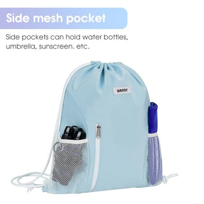 WANDF Drawstring Backpack Sports Gym Sackpack with Mesh Pockets Water Resistant String Bag for Women Men(Light Blue) - color: Light Blue