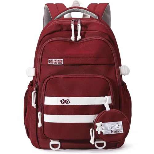 Kids Backpack for Girls - Aesthetic School Backpack for Teen Girls & Elementary to Middle School - Red Bookbag - color: Red