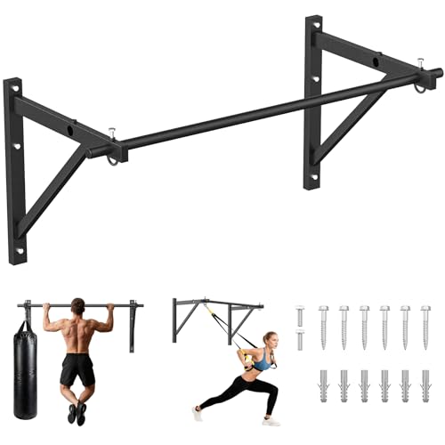 PAPABABE Wall Mounted Pull Up Bar, Chin Up Bar, Strength Training Pull-Up Bars Chin Up Bars for Home Gym - style: 52 inch