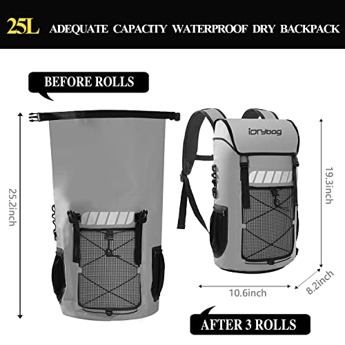 IDRYBAG Waterproof Backpack for Men 25L/45L, Dry Bags Kayak, Dry Backpack Camping Hiking - color: Gray, size: 25L