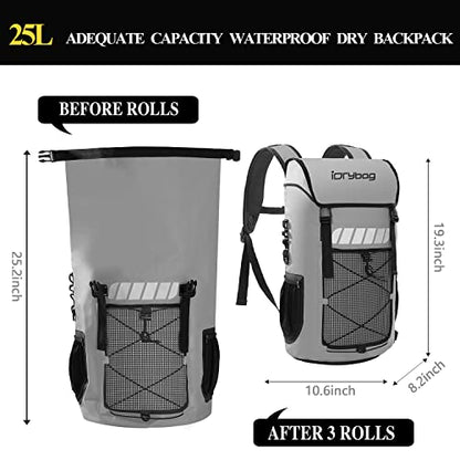 IDRYBAG Waterproof Backpack for Men 25L/45L, Dry Bags Kayak, Dry Backpack Camping Hiking - color: Gray, size: 25L