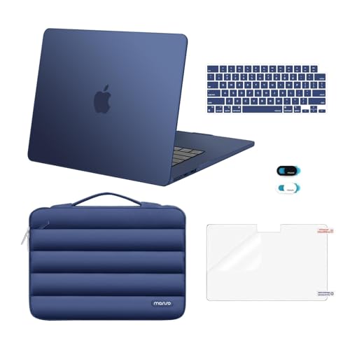 MOSISO Compatible with MacBook Air 15 inch Case M5 2026 M4 2025 M3 2024 M2 2023 A3448 A3241 A3114 A2941, Plastic Hard Shell Case&Puffy Sleeve Bag&Keyboard Skin&Webcam Cover&Screen Film, Midnight Blue - color: Midnight Blue