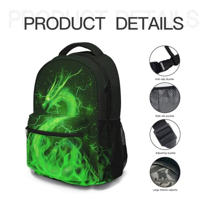 Miaoquhe Green Dragon Backpack Cool Animal Bookbag for Kids Teens Girls Boys Back to School Green Dragon Back pack for School Office Travel Hiking Laptop Computer Casual Daypack - color: Dragon-green