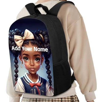 Custom Name Backpack for Kids 8-12/5-7 Afro Black Bookbag for Girls Elementary/Kindergarten School Bag Personalized Book Bag Children Back to School - color: African Black Girl-18